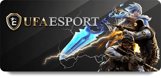 UFA Esport banner featuring esports characters and FPS shooting game soldiers.