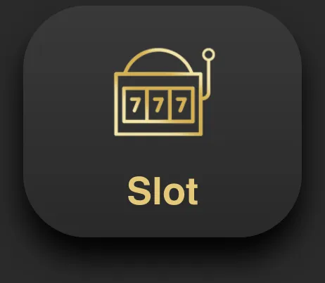 Golden slot machine icon with triple 7 design.