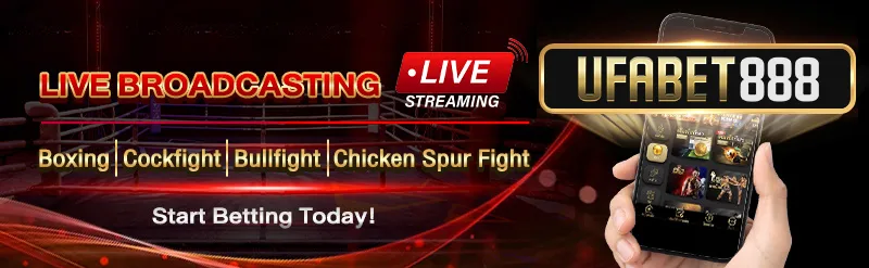 UFABET888 live broadcasting banner with boxing, cockfight, bullfight, and chicken fight betting.