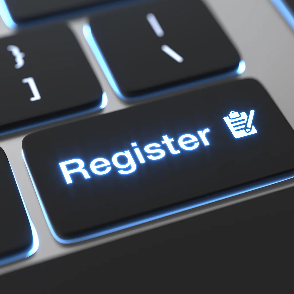 Glowing register button on keyboard symbolizing sign up and account creation.