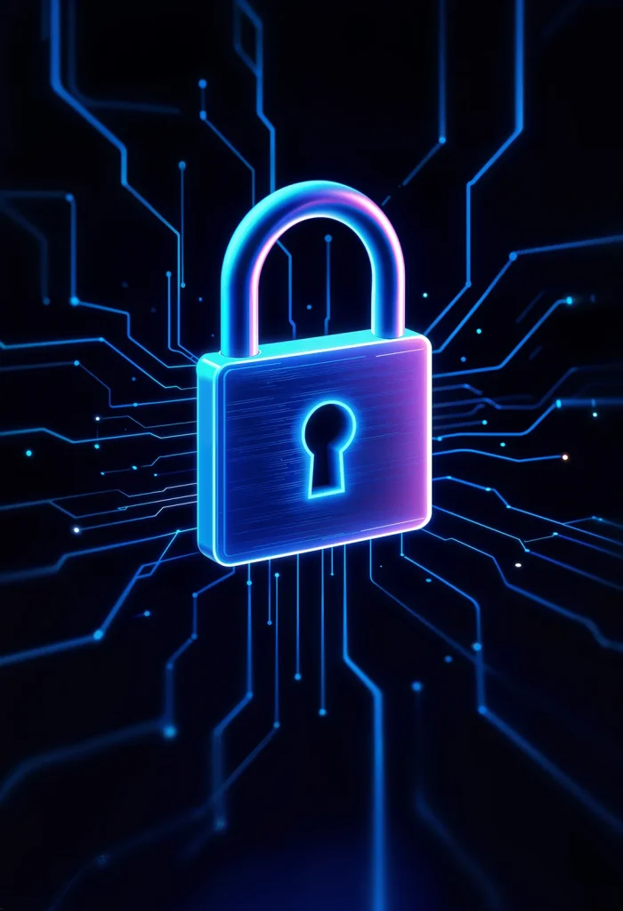 Digital illustration of a glowing padlock symbolizing online casino security and data protection for Ufabet888 users