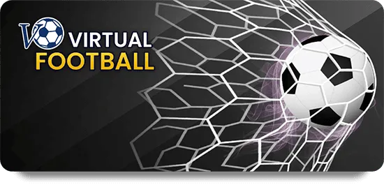 Virtual football banner showing a soccer ball hitting the net with text Virtual Football.