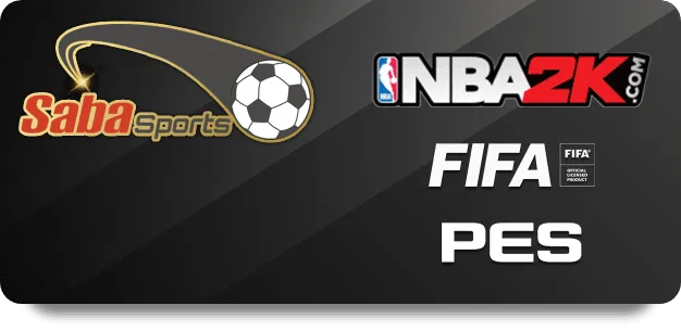 Sports e-games banner featuring Saba Sports, NBA2K, FIFA, and PES logos.